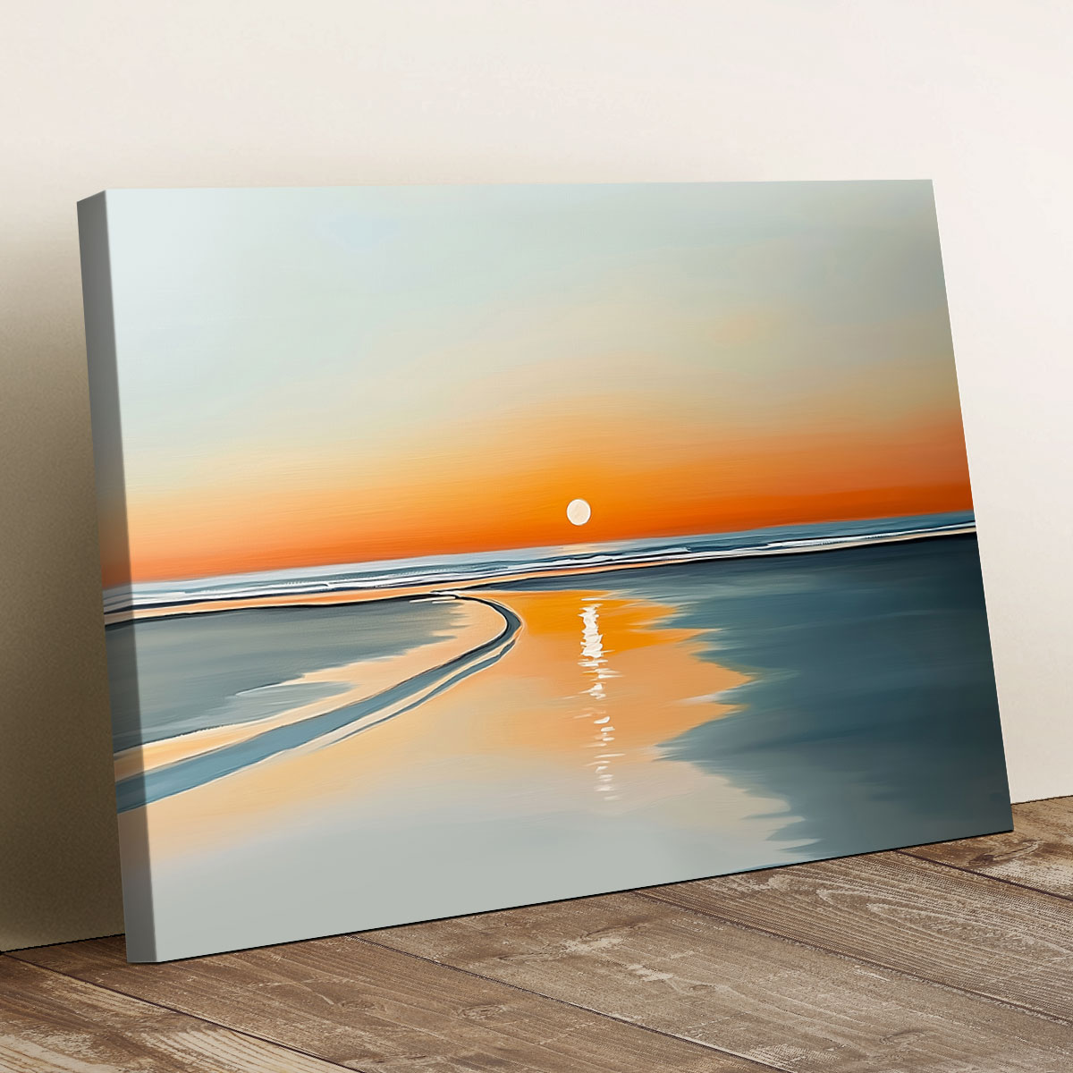絵画 Sunset Bathtime Vibrant Sunset Reflection - Golden Hour Calm Beach Wall Art