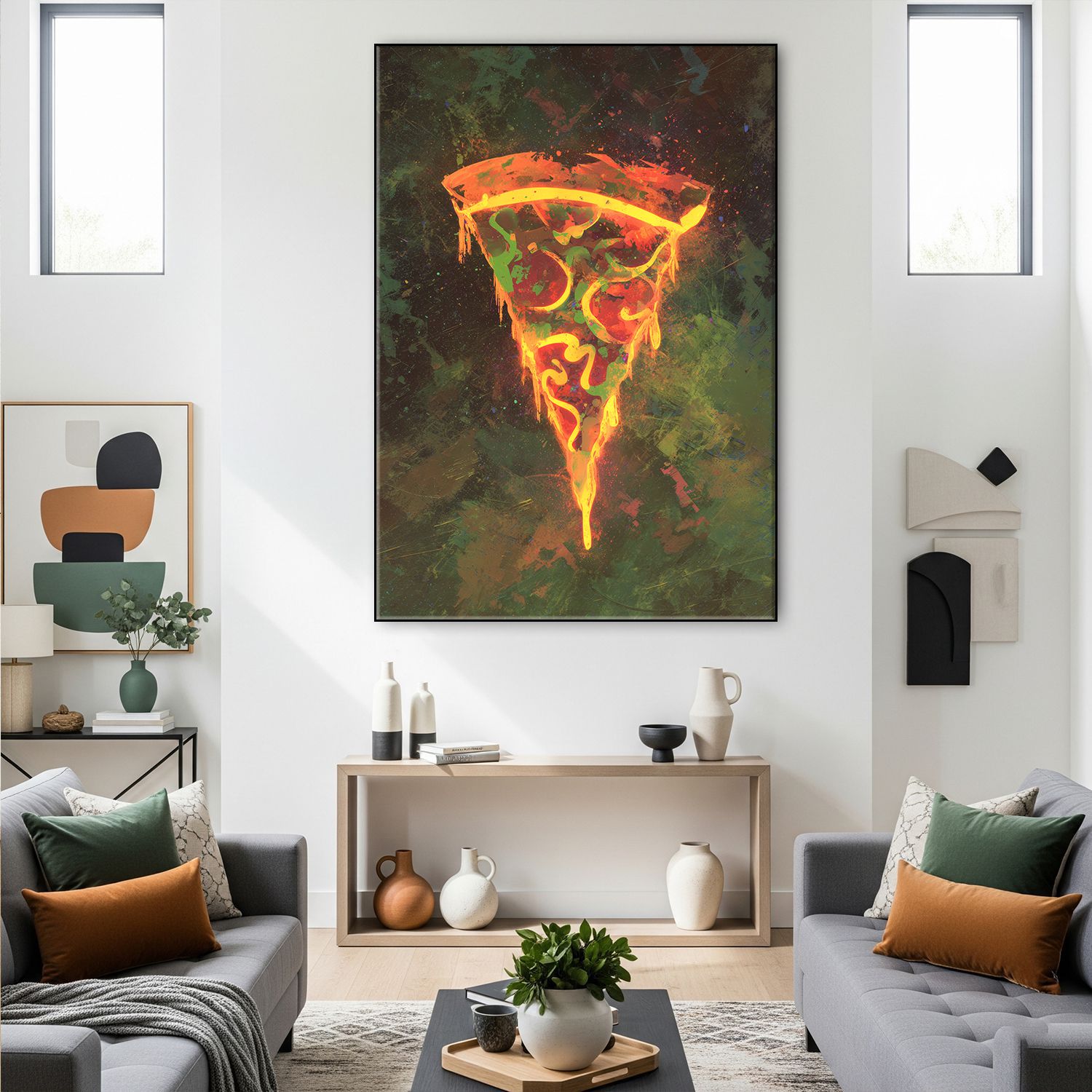 Pizza Slice Neon Graffiti Wall Art Print